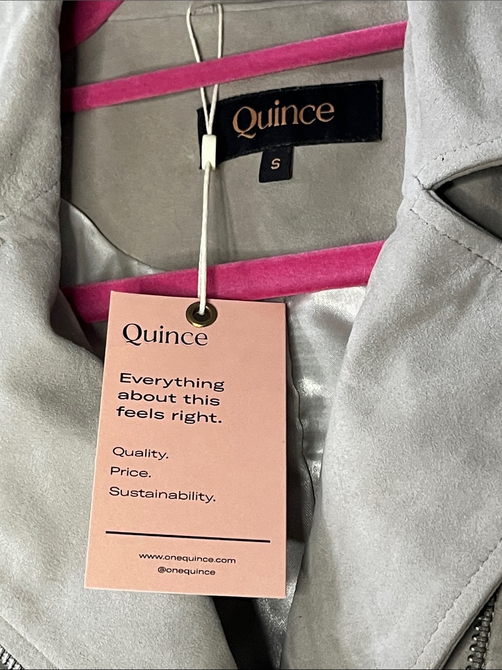 Quince Suade goat Leather Jacket small grey sand biker side zip jacket - Picture 6 of 13